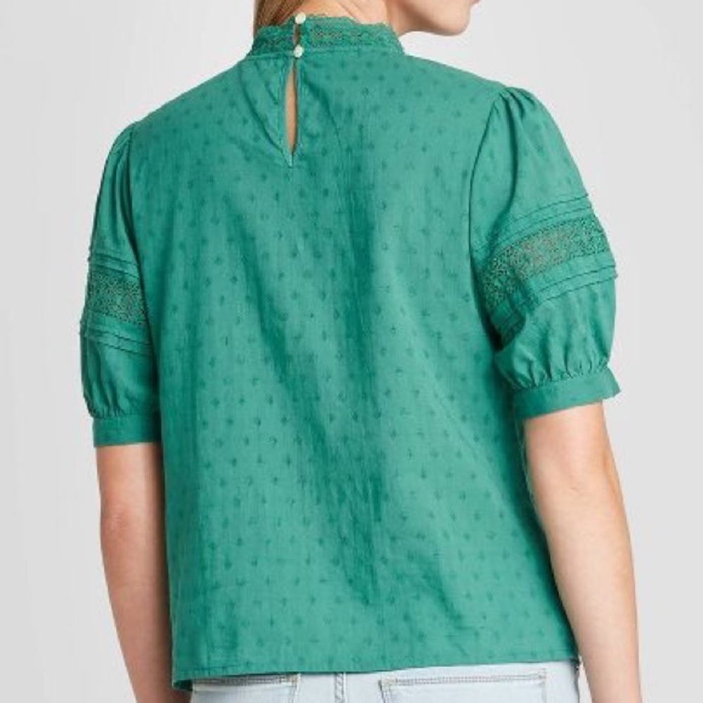 UNIVERSAL THREAD 🎯 Teal Puff Sleeve Eyelet Blouse - Picture 2 of 12
